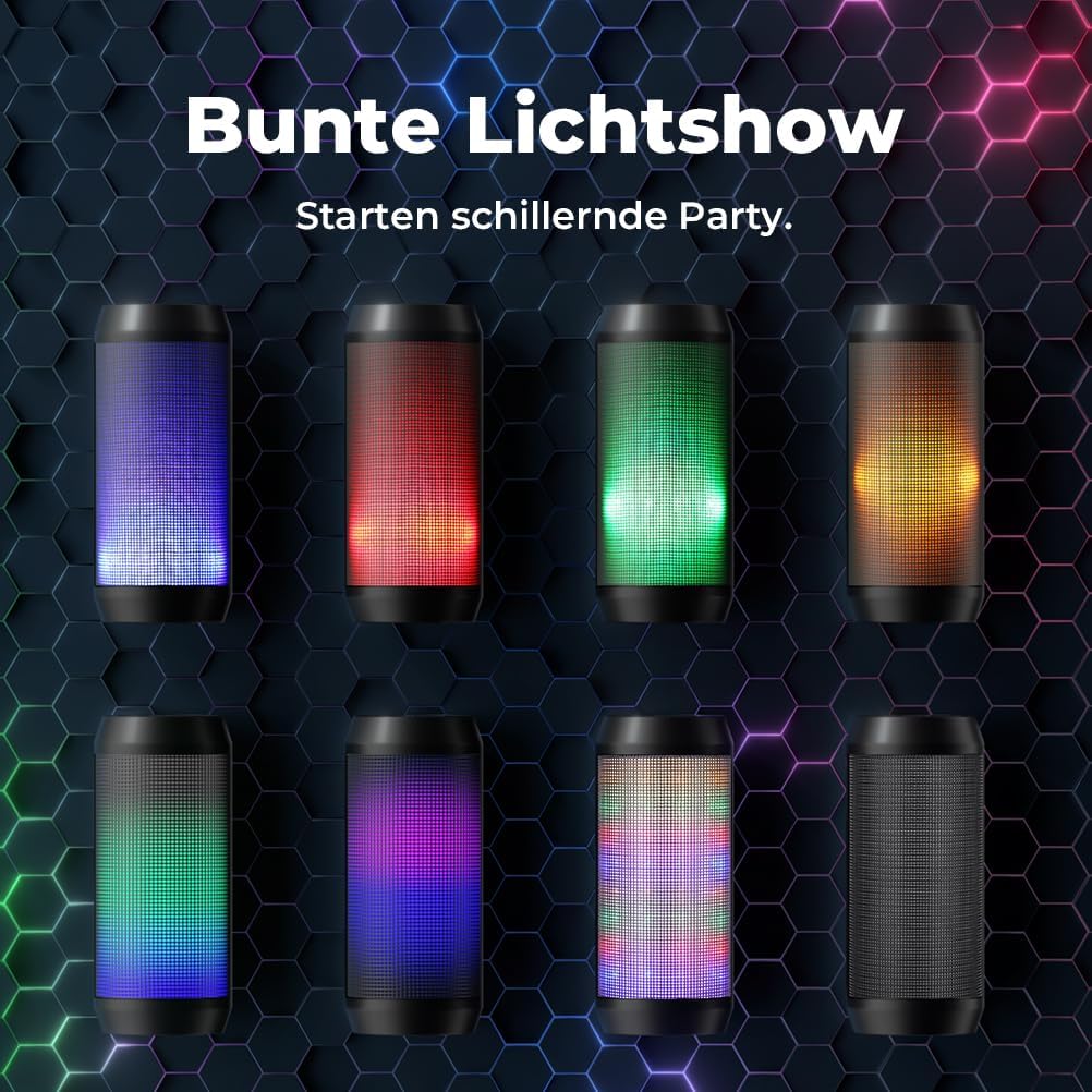 Bluetooth Lautsprecher Tragbarer Musikbox LED Bluetooth Box Kabellos mit Freisprechfunktion für Hand