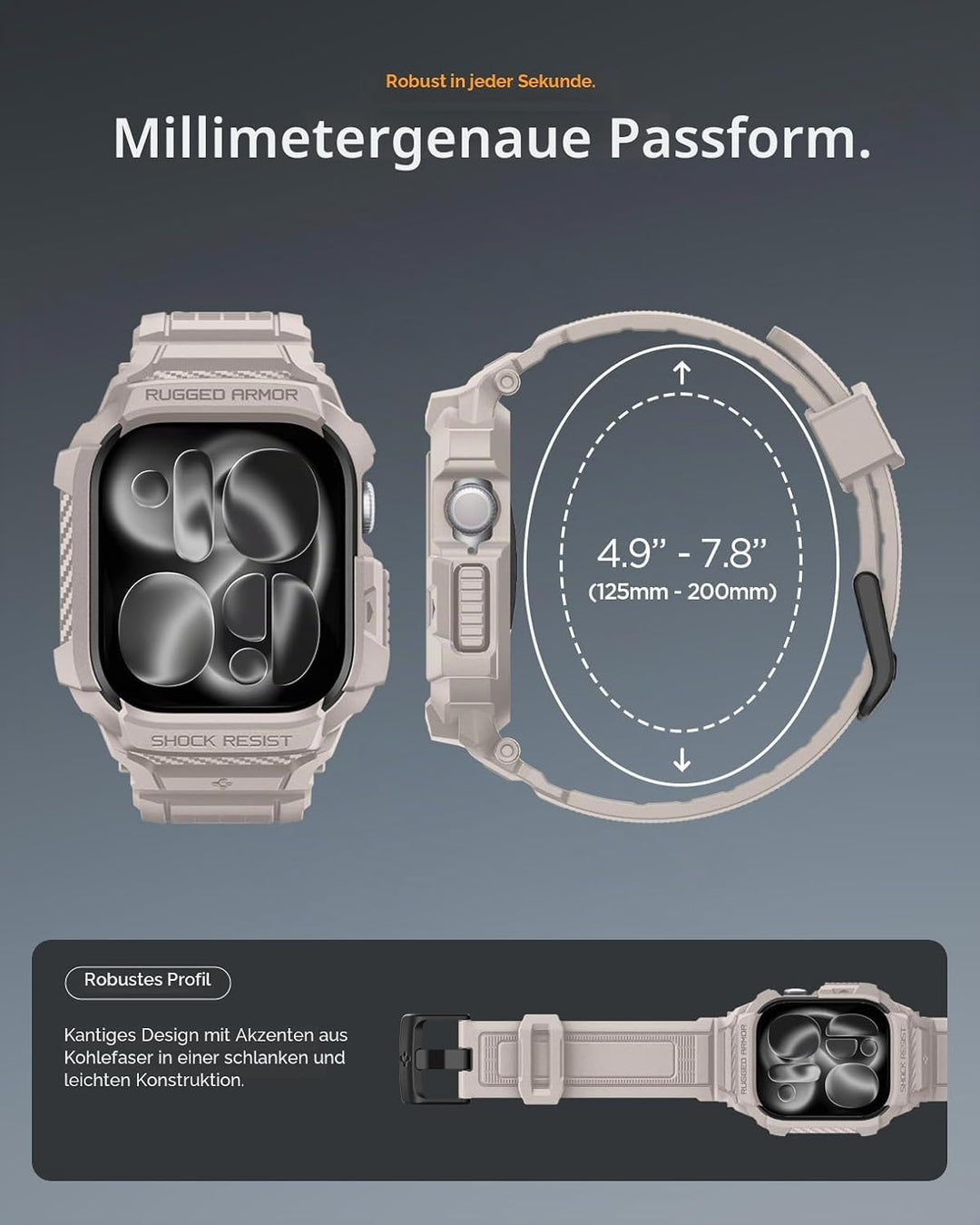 Spigen Rugged Armor Pro 2 Hülle mit Armband Kompatibel mit Apple Watch 11/10 42mm (2025/2024) - Düne