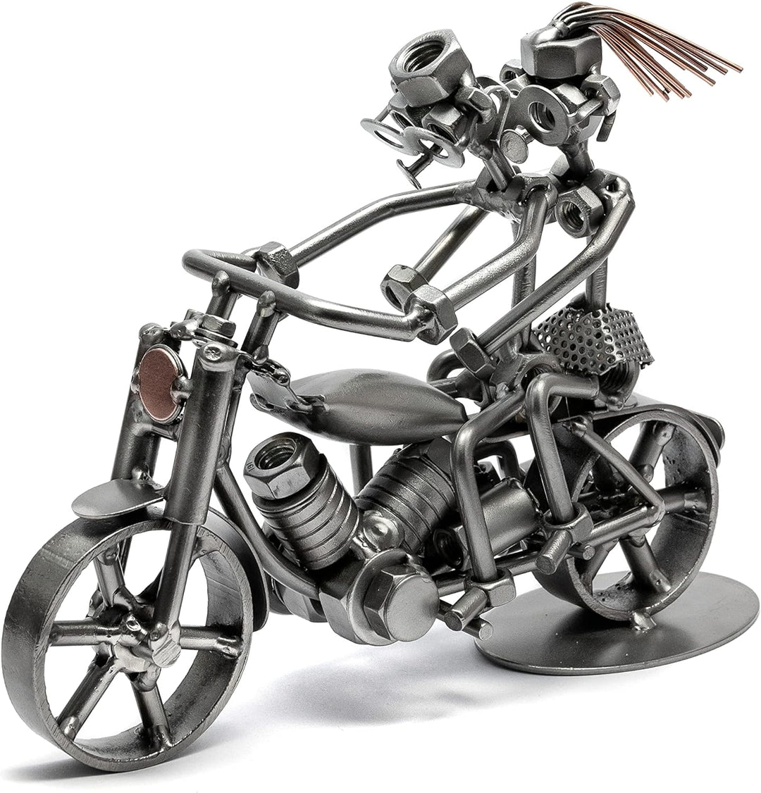 STEEMO Schraubenmännchen Motorrad Biker Geschenk Metall-Kunst Deko 24x7x18 cm
