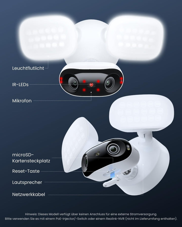 Reolink 16MP PoE Überwachungskamera Aussen mit 180° Dual-Objektiv, 2800 Lumen Beleuchtung, Vollfarb-