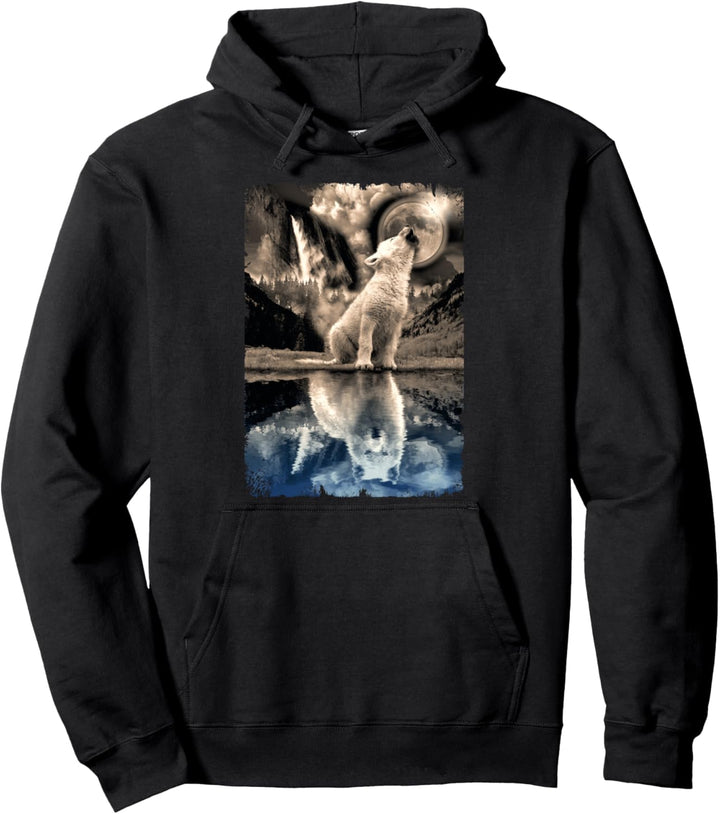 Heulender Baby Wolf Mond Erwachsener Wolf Pullover Hoodie