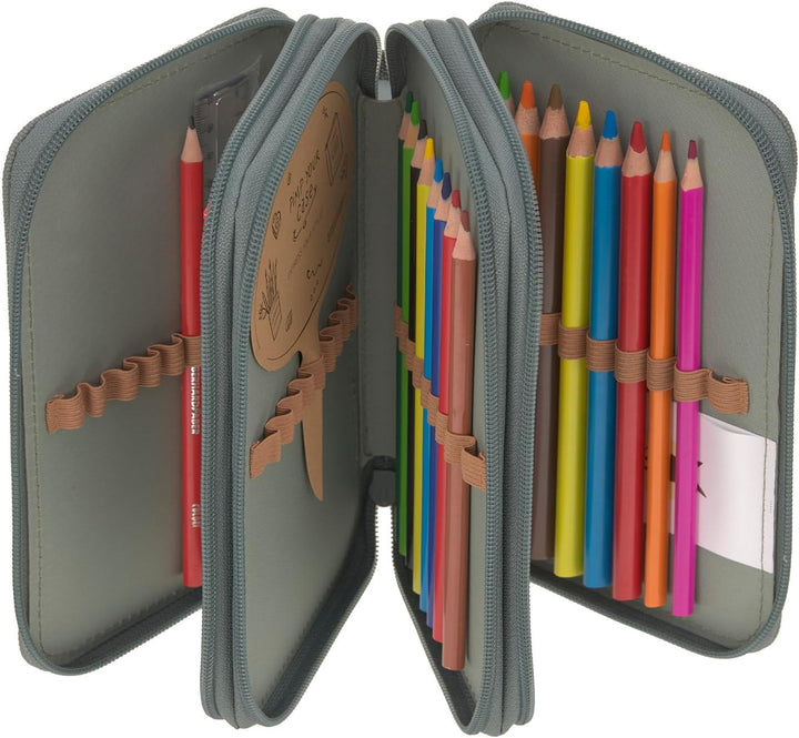 LÄSSIG Federmäppchen befüllt 20-teilig/School Triple Pencil Case Unique Letters green