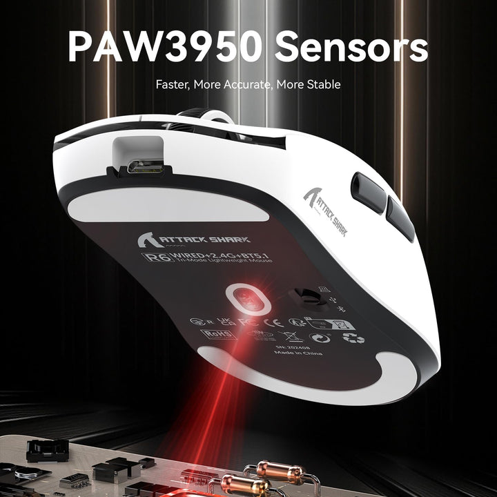 MAMBASNAKE x Attack Shark R6 Superlight Gaming Mouse, PixArt PAW3950MAX Sensor, 8K Wireless/BT/2.4G,