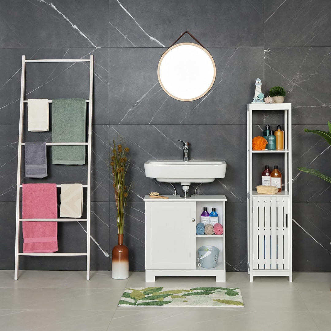Relaxdays Badezimmerschrank, HxBxT: 129 x 30 x 30 cm, 4 Fächer, MDF, schmaler Badschrank, Badezimmer