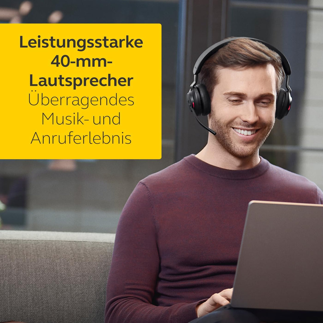 Jabra Evolve2 65 Wireless PC Headset with Charging Stand – Noise Cancelling UC Certified Stereo Head