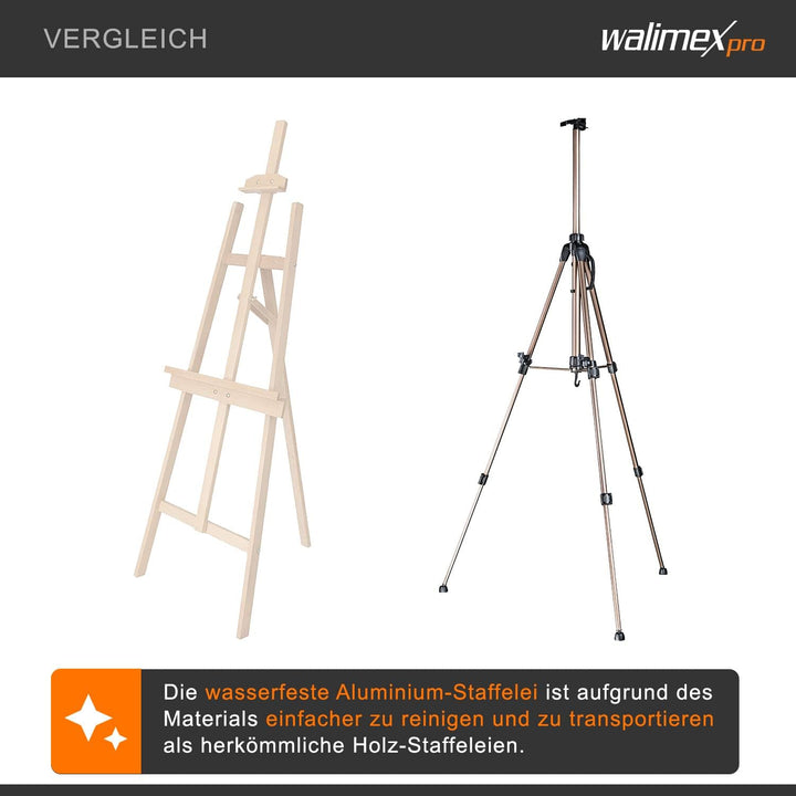 Walimex pro Staffelei M 52-155 cm, Leinwandstaffelei aus Aluminium inkl. Transporttasche, Feldstaffe