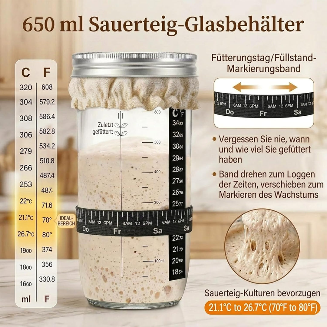 Sauerteig Starter Set, Brot backen Zubehör 23 teilig, Gärkorb Brot Rund 23cm, Brotkorb zum Backen, B