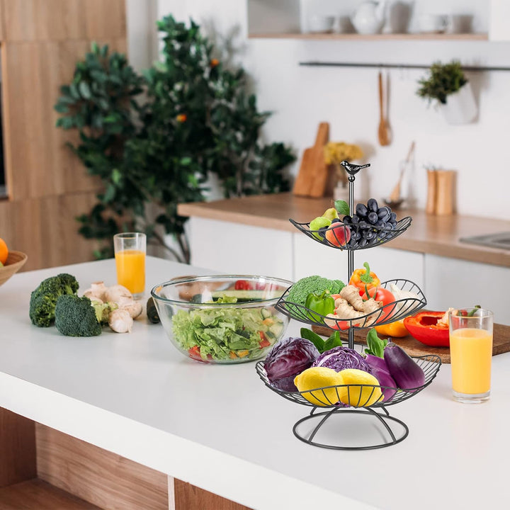 3-stufiger Früchtekorb Obstkorbständer Obstschale Metall, Gemüsekorb Obst Aufbewahrung für Küchenthe