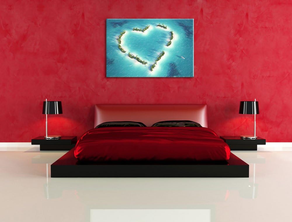 Pixxprint Herz geformt aus Inseln als Leinwandbild/Grösse: 100x70 cm/Wandbild/Kunstdruck/fertig besp