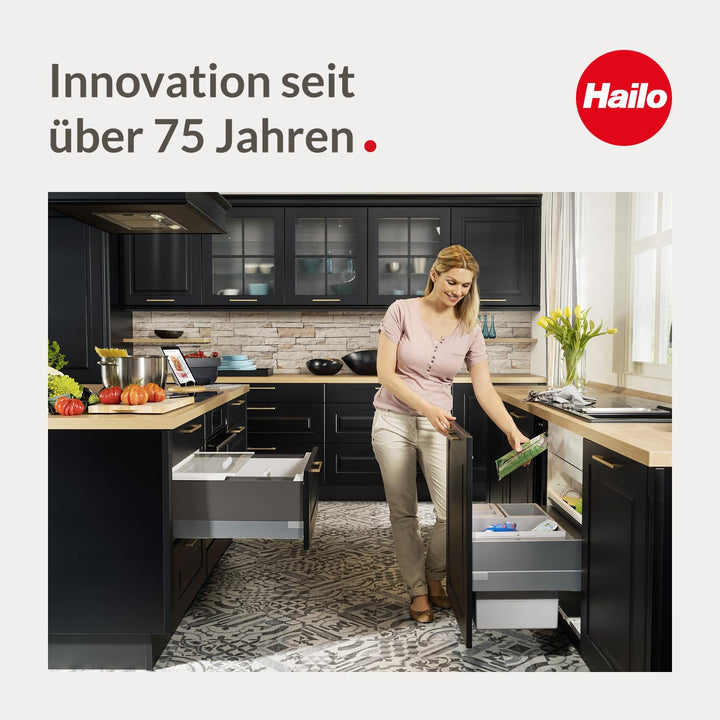 Hailo Abfallsammler 3666901 - Tandem Einbaumülleimer 2x 13 Liter - Abfalltrennsystem für Unterschrän