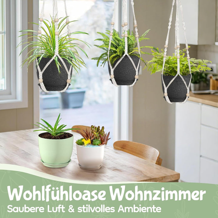 3er-Set 25/23/20 cm Blumentopfe mit Untersetzern und Abflusslöchern, Kunststoff-Pflanzentöpfe für In