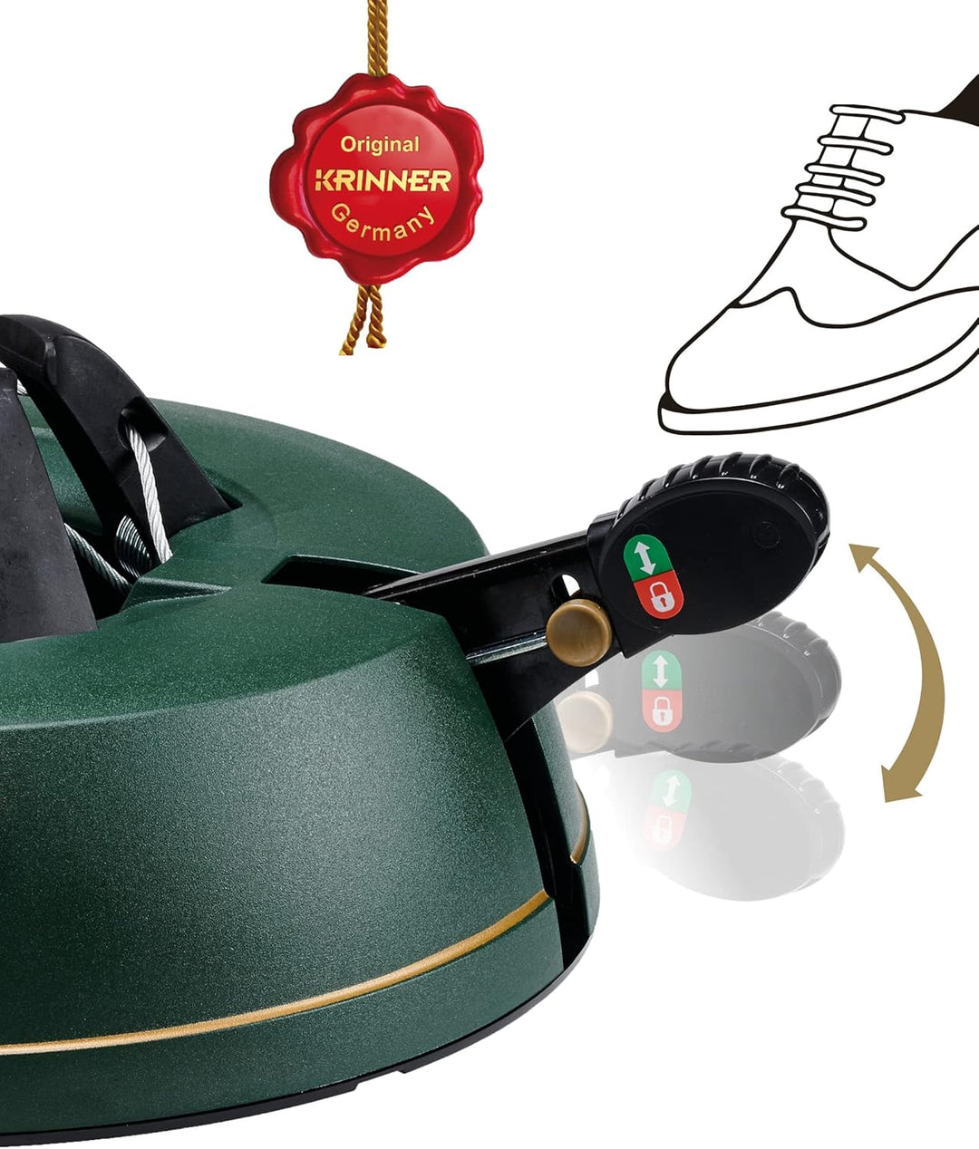 KRINNER Weihnachtsbaum Christbaumständer Comfort S Grün 34cm inkl. Fusspedal- und Einseiltechnik für