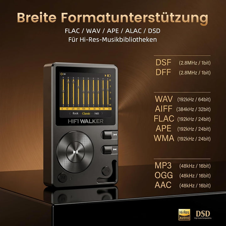 HiFi Walker H2 HiFi MP3 Player mit Bluetooth Verlustfreier DSD DAC Flac High Resolution Music Player