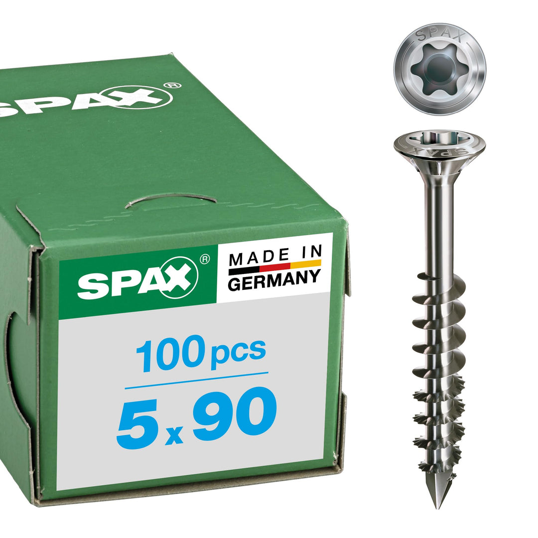SPAX Fassadenschraube aus Edelstahl rostfrei A2, 5,0 x 90 mm, 100 Stück, T-STAR plus, Linsensenkkopf