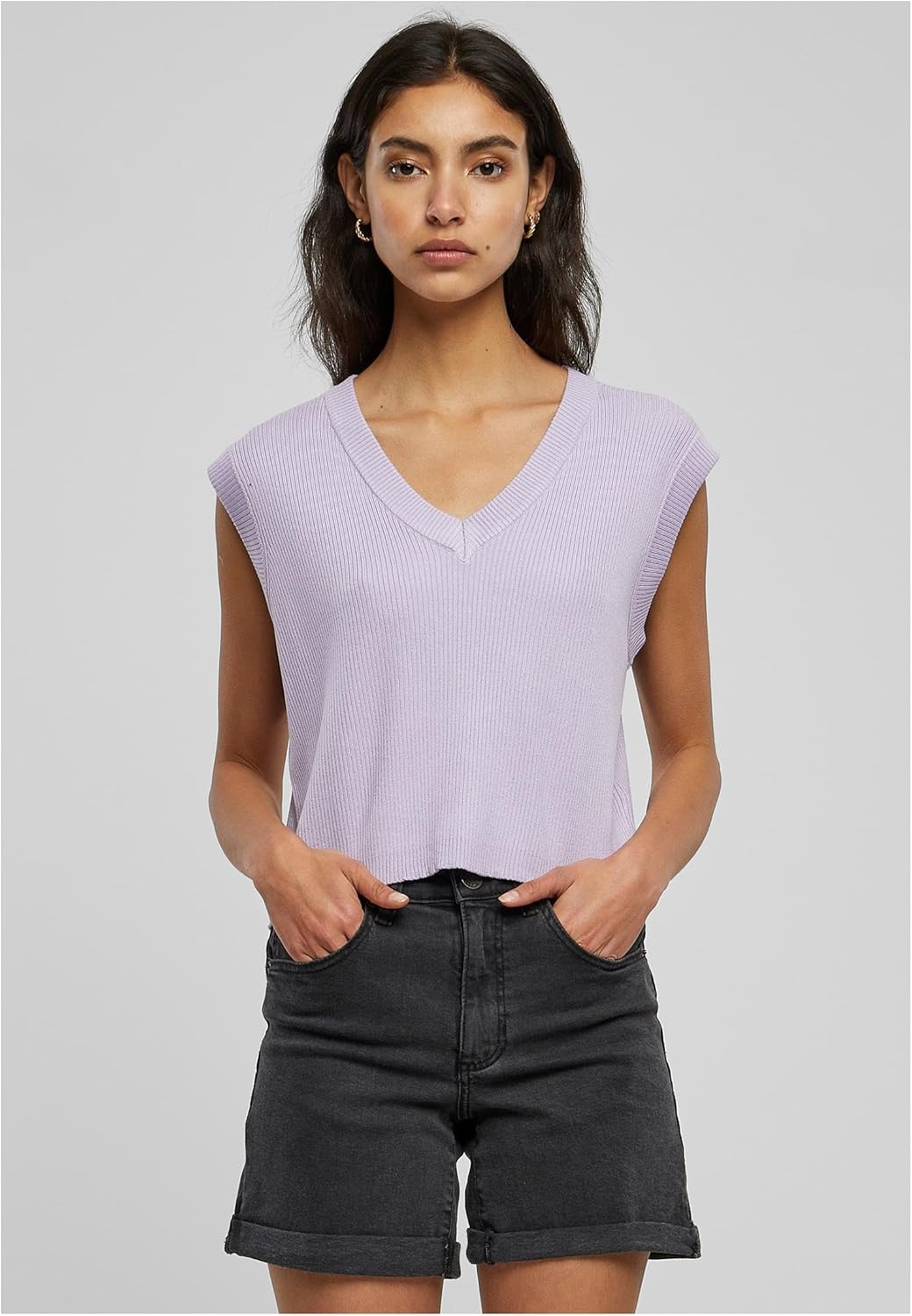 Urban Classics Damen Pullunder Ladies Short Knittd Slip On, V-Ausschnitt Oberteil aus Strick für Fra