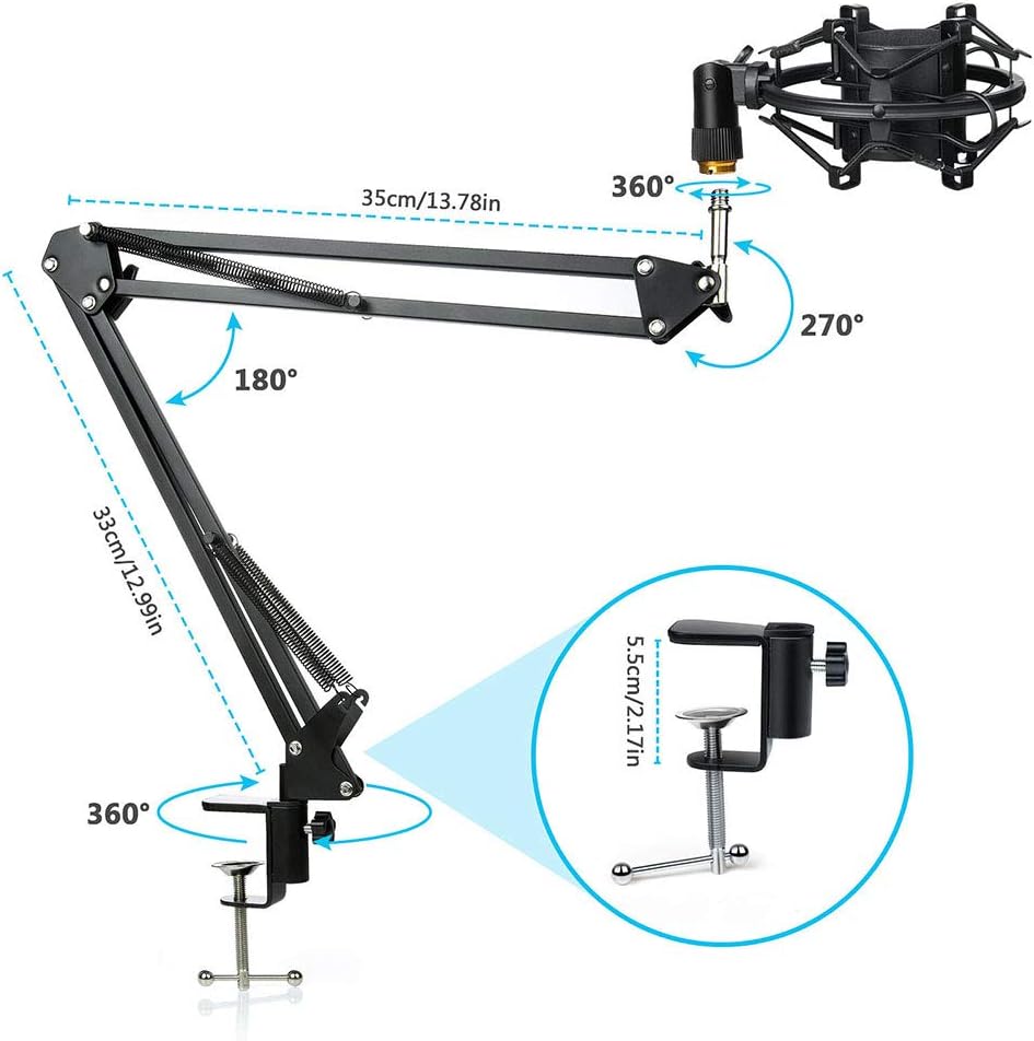 Diealles Shine Kondensator Microphone, Mikrofon PC Mit Arm, Podcast Mikrofon Set 192KHz/24 Bit Mit T