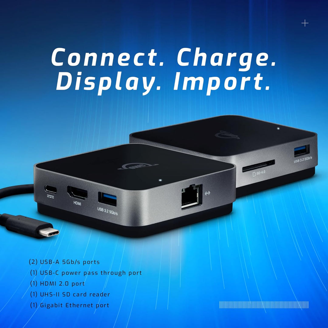 OWC - USB-C Travel Dock E - 6-Port Travel Dock (USB-C 100W, 2X USB 3.2, HDMI, SD Reader, Ethernet) S