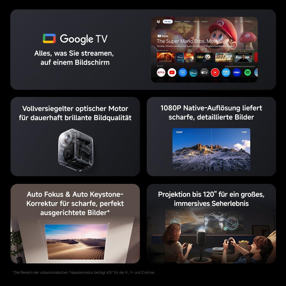 Xiaomi L1 Smart Beamer 1080P Full HD mit Google TV &amp; Netflix, Tragbarer Heimkino Projektor, Autofoku