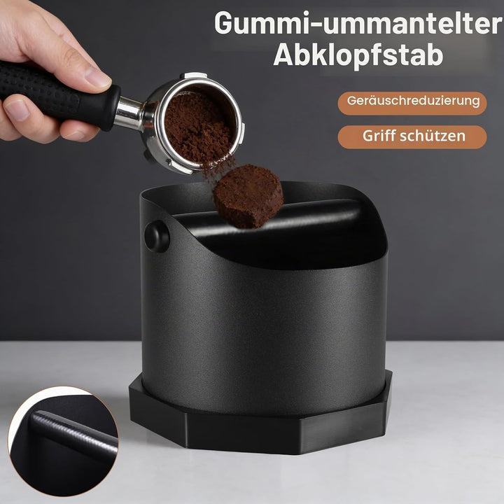 Abklopfbehälter für Siebträger Espresso, 1.6L Edelstahl Kaffee Knock Box mit Abnehmbarer Knock Bar &