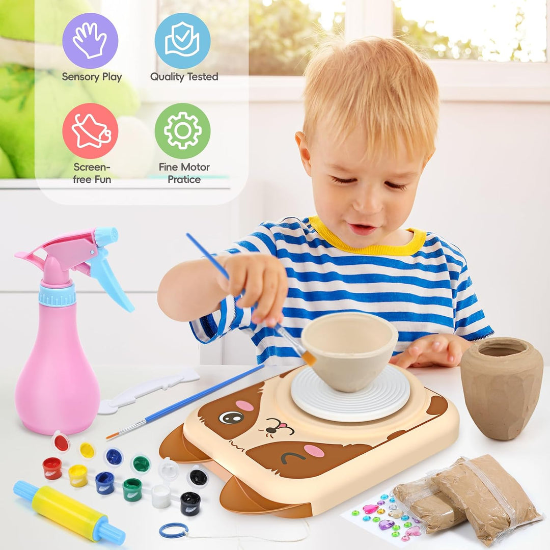 Skirfy Töpferset für Kinder, Töpferscheibe Elektrisch für Kinder, Mini Töpferscheibe mit Töpferton,T