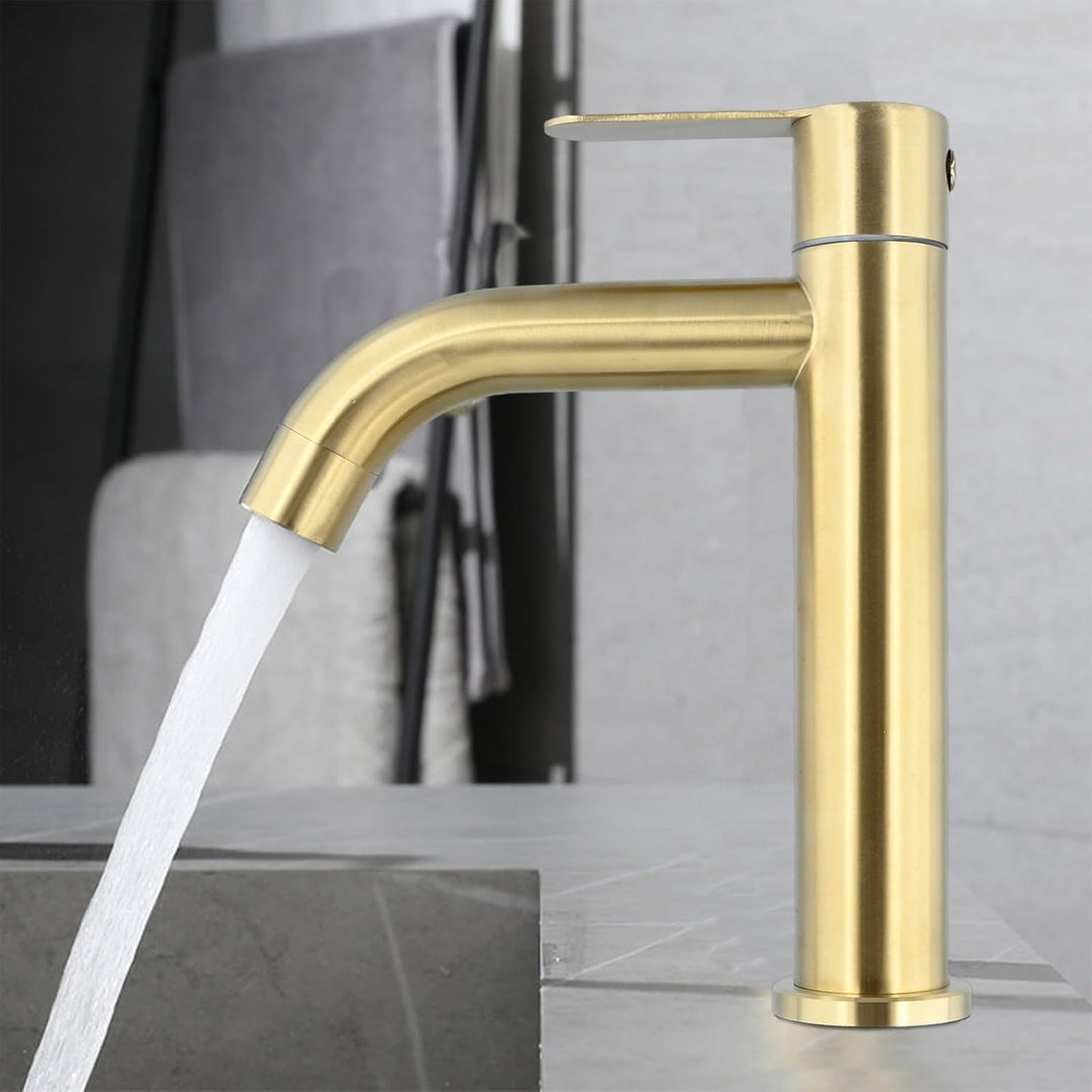 Waschbeckenarmatur, gebürsteter Edelstahl, goldfarben, 23-28 mm, Befestigungslöcher für Waschbecken
