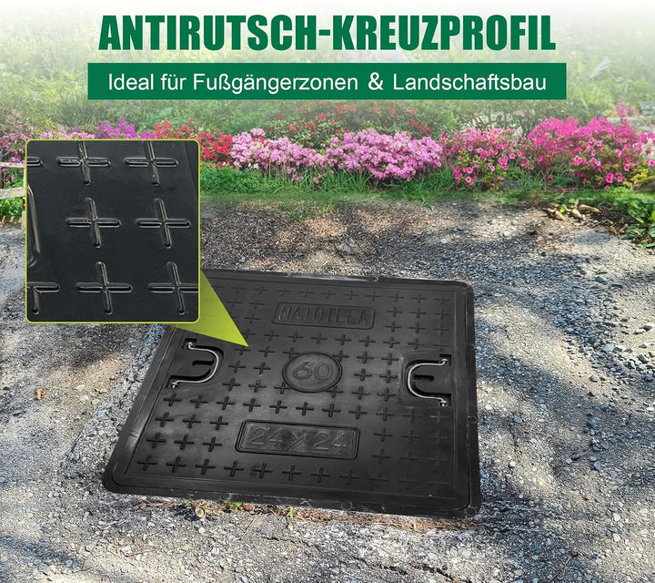 GFK-Schachtabdeckung mit Rahmen: 700x700 mm/Deckel: 600x600 mm/Lichte Weite: 550x550 mm Kanaldeckel