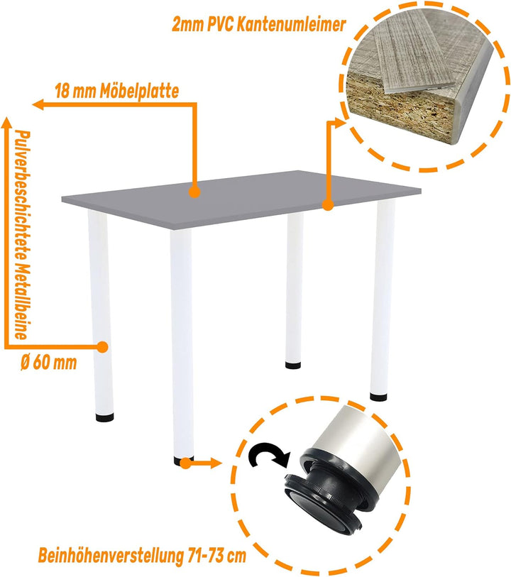AKKE 70x40 | Esszimmertisch - Esstisch - Tisch mit weissen Beinen - Küchentisch - Bürotisch | Light