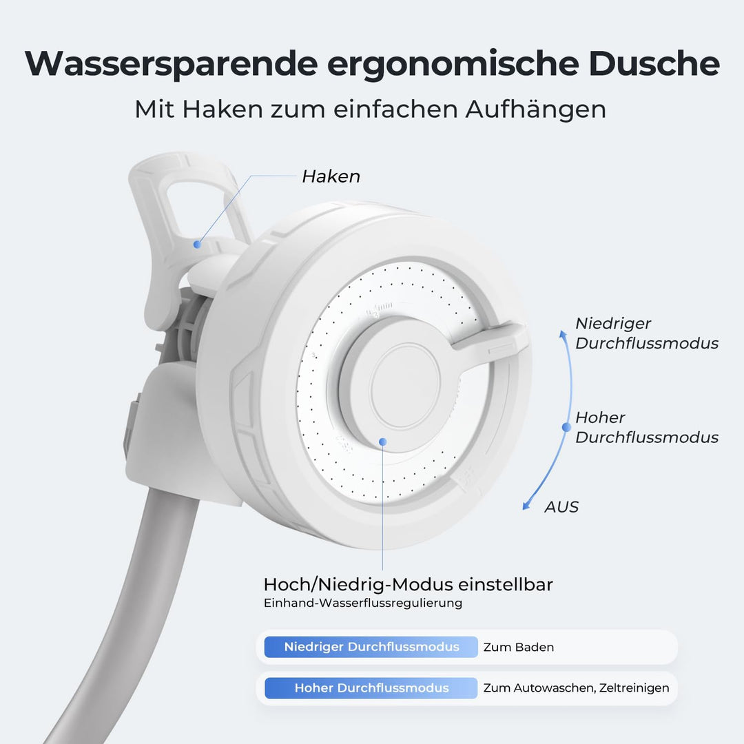 FLEXTAILGEAR Max Shower, Tragbare Campingdusche mit Akku und USB-C, Zwei Durchflussmodi, Outdoor-Dus