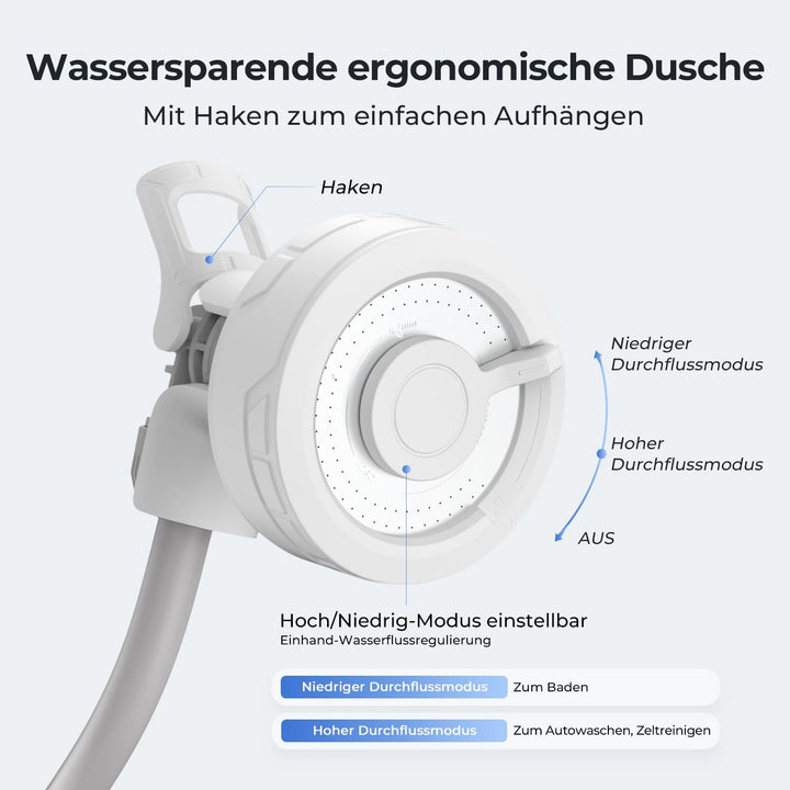 FLEXTAILGEAR Max Shower, Tragbare Campingdusche mit Akku und USB-C, Zwei Durchflussmodi, Outdoor-Dus