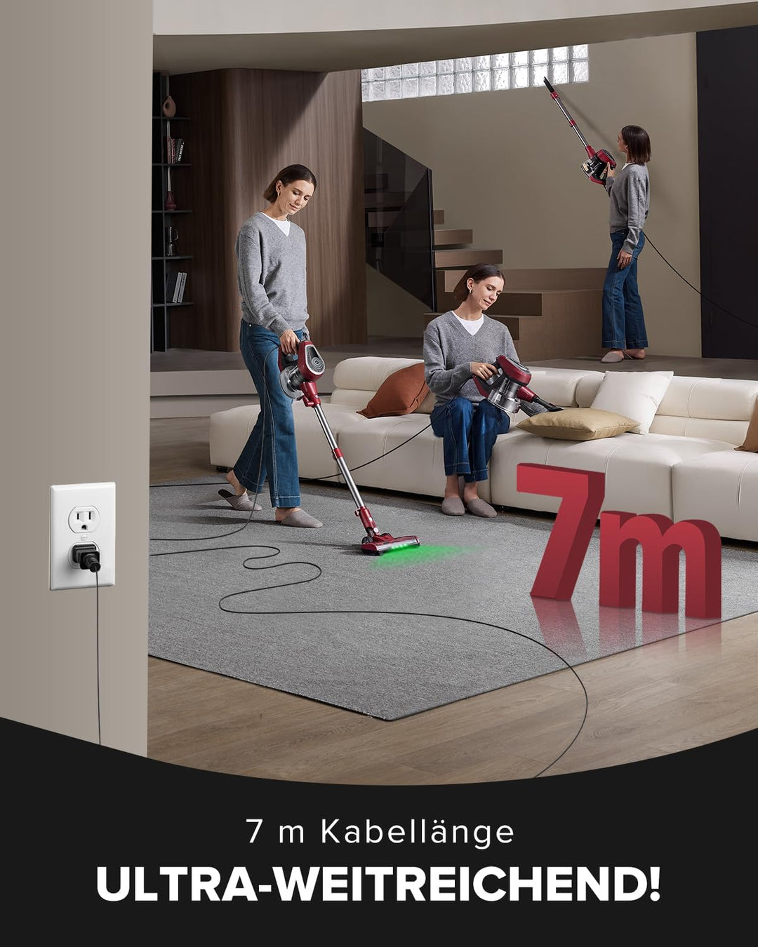 Vexilar C8 6-in-1 Staubsauger, 60KPa Staubsauger mit Kabel, 600W Vacuum Cleaner, 7M Handstaubsauger,