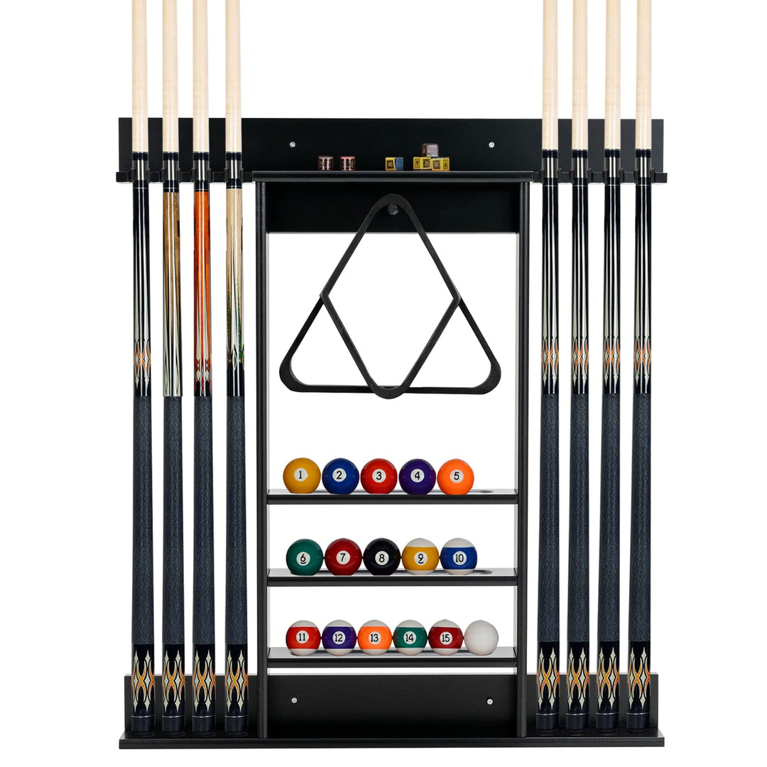 COSTWAY Billard Queue Halter Wandmontage, Wandqueuehalter für 8 Queues, 15 Billardkugeln und 1 Balls