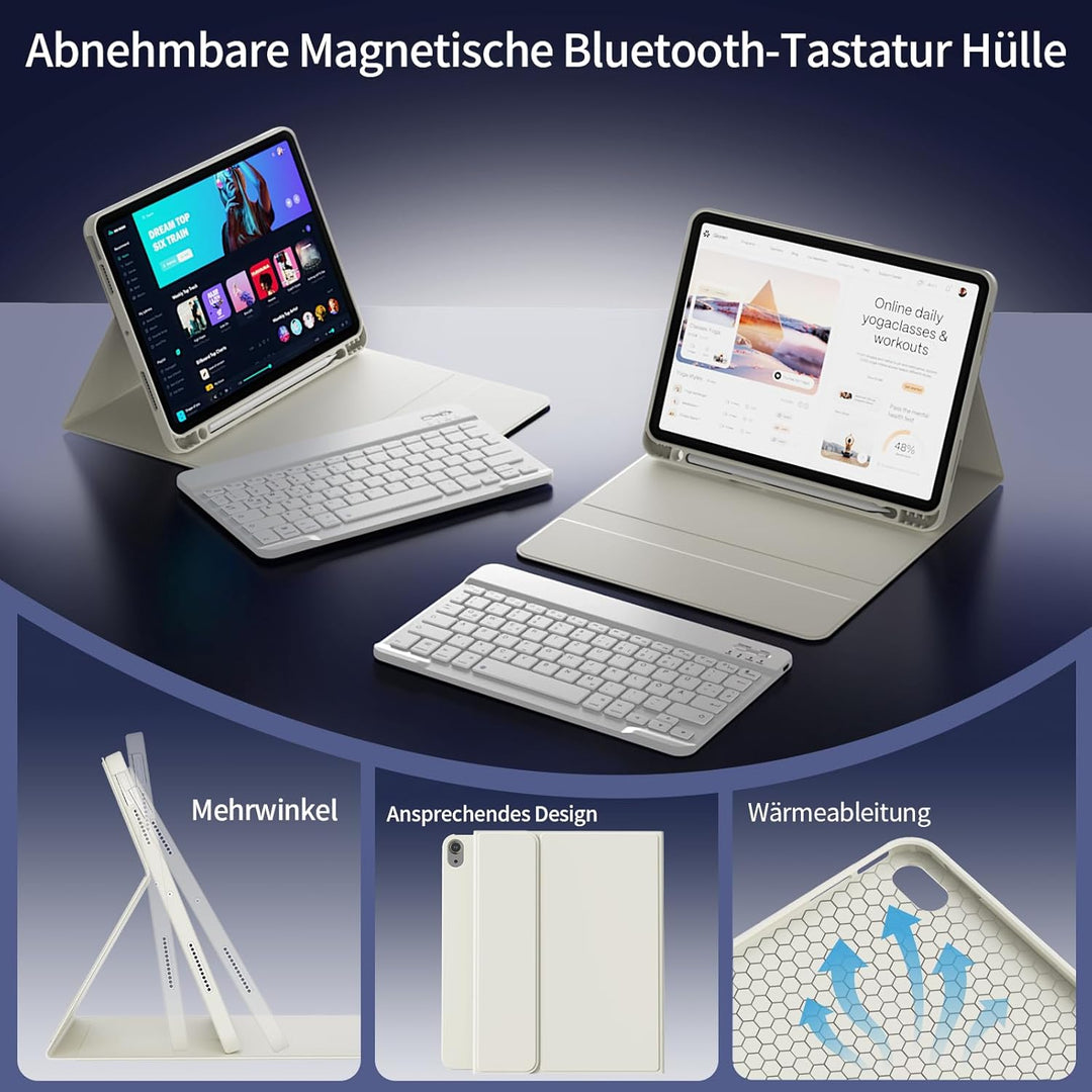 Hülle mit Tastatur für iPad A16 2025 / iPad 11./10. Generation 2022 10,9 Zoll, Magnetisch Bluetooth-