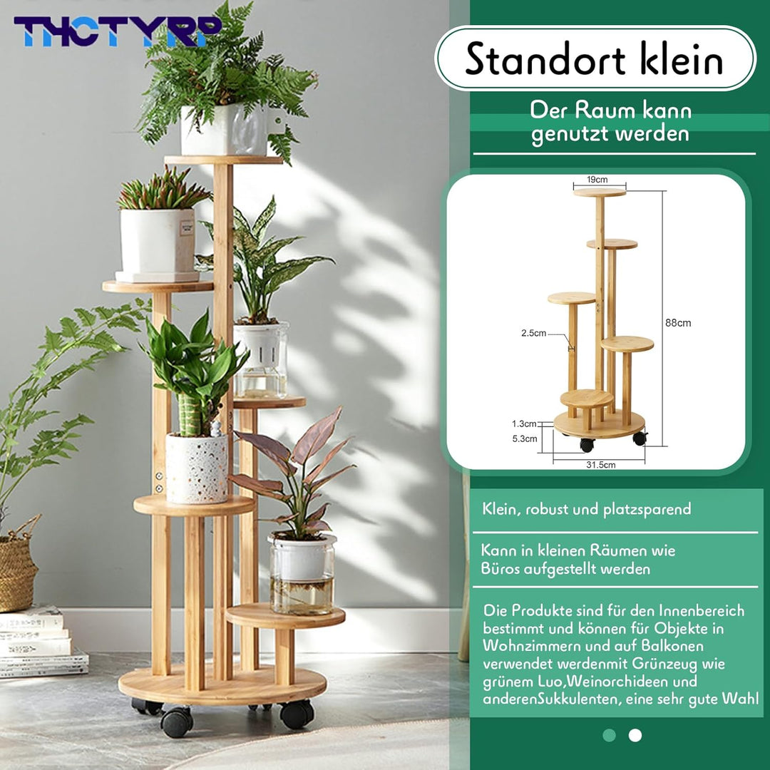 Hoher und niedriger Bambus-Blumenständer, Scheibenblumenständer, Pothos-Blumentopfständer mit Rädern
