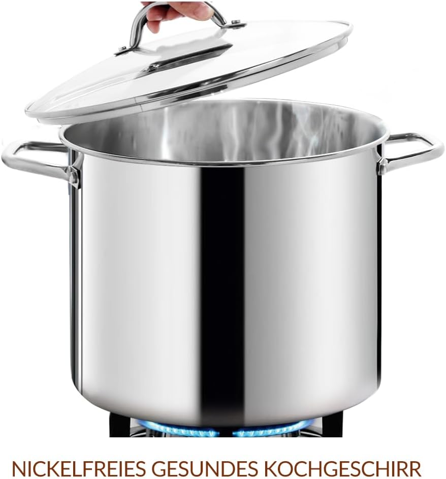 HOMICHEF Grosser Suppentopf aus nickelfreiem Edelstahl mit Deckel (31 cm, 18,9 L) – Hochglanzpoliert