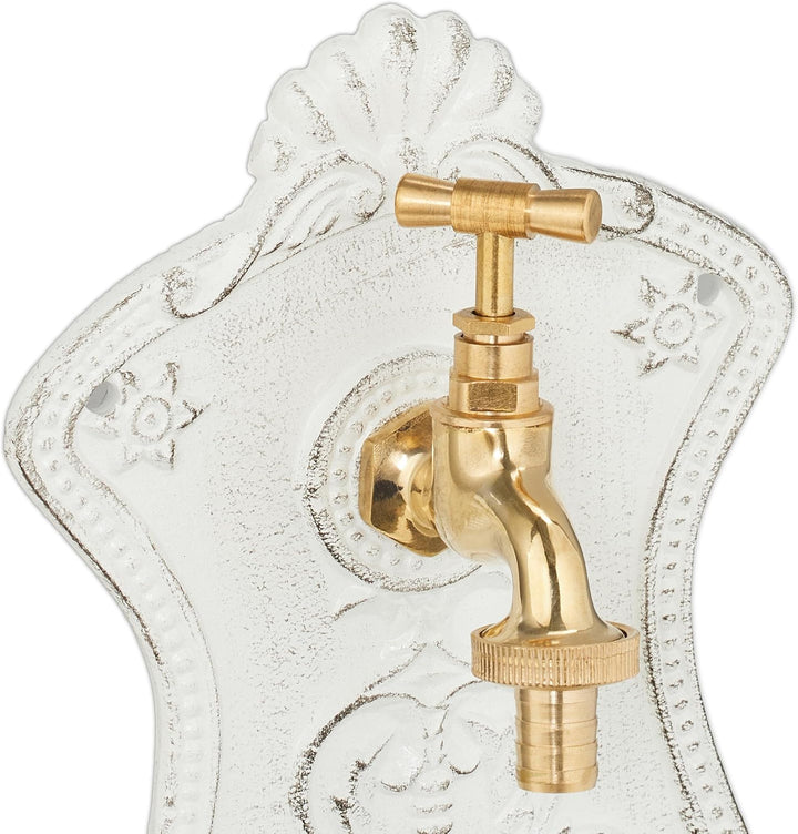Relaxdays Wandbrunnen, nostalgischer Gartenbrunnen, Waschbecken &amp; Wasserhahn, HBT: 42 x 24,5 x 11,5