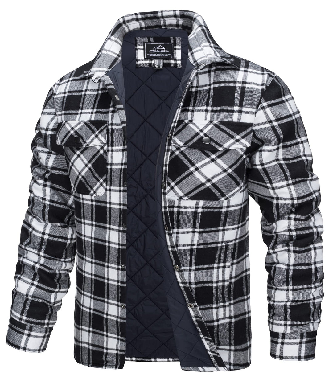 TACVASEN Herren Karierte Hemdjacke Flanellhemd Holzfällerhemd Thermohemd Jacke, S Schwarz