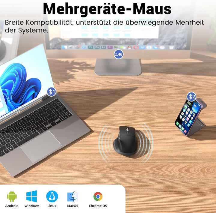 INFINMIND L551 Pro+ Kabellose Maus, programmierbare Bluetooth-Maus, geräuschlose Mehrgeräte-Design m
