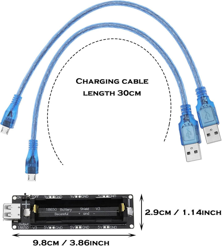 2 Satz 18650 Lithium Li-Ionen Akku Erweiterungsschild 5V-3V Micro USB Modul 600mA 3V/1A 5V/3A mit La