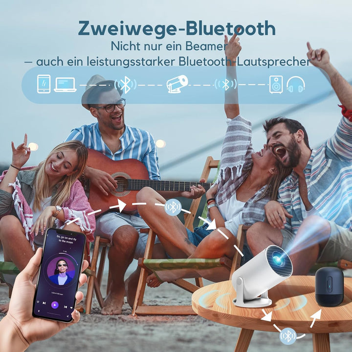 Mini Beamer Unterstützt 1080P [Android 11 & Auto Trapezkorrektur] AKIYO O2 Smart Projektor mit WiFi