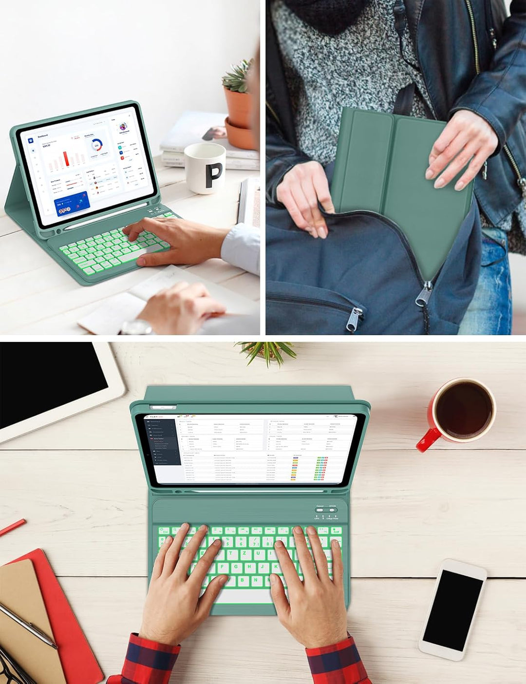 Tastatur Hülle für iPad 10 Generation/A16 11 Generation - 7-Farben Beleuchtung Keyboard Cover mit St
