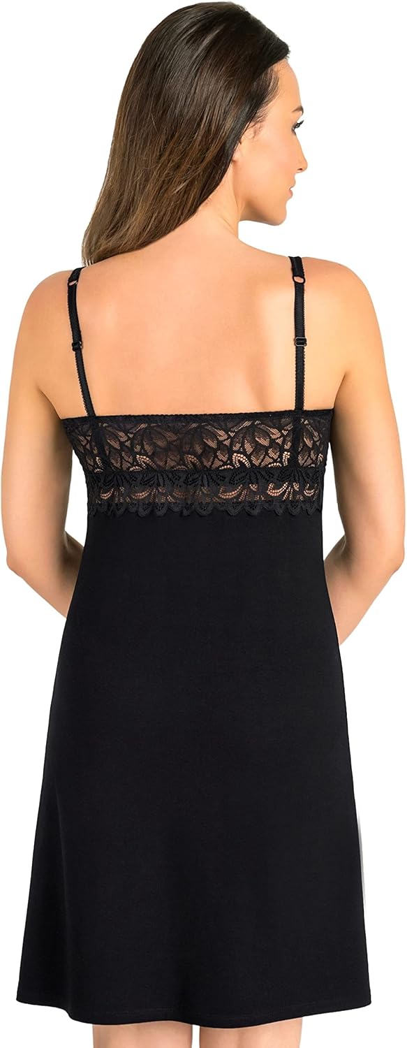 Teyli Damen Nachthemd mit Spitze XL Schwarz, XL Schwarz