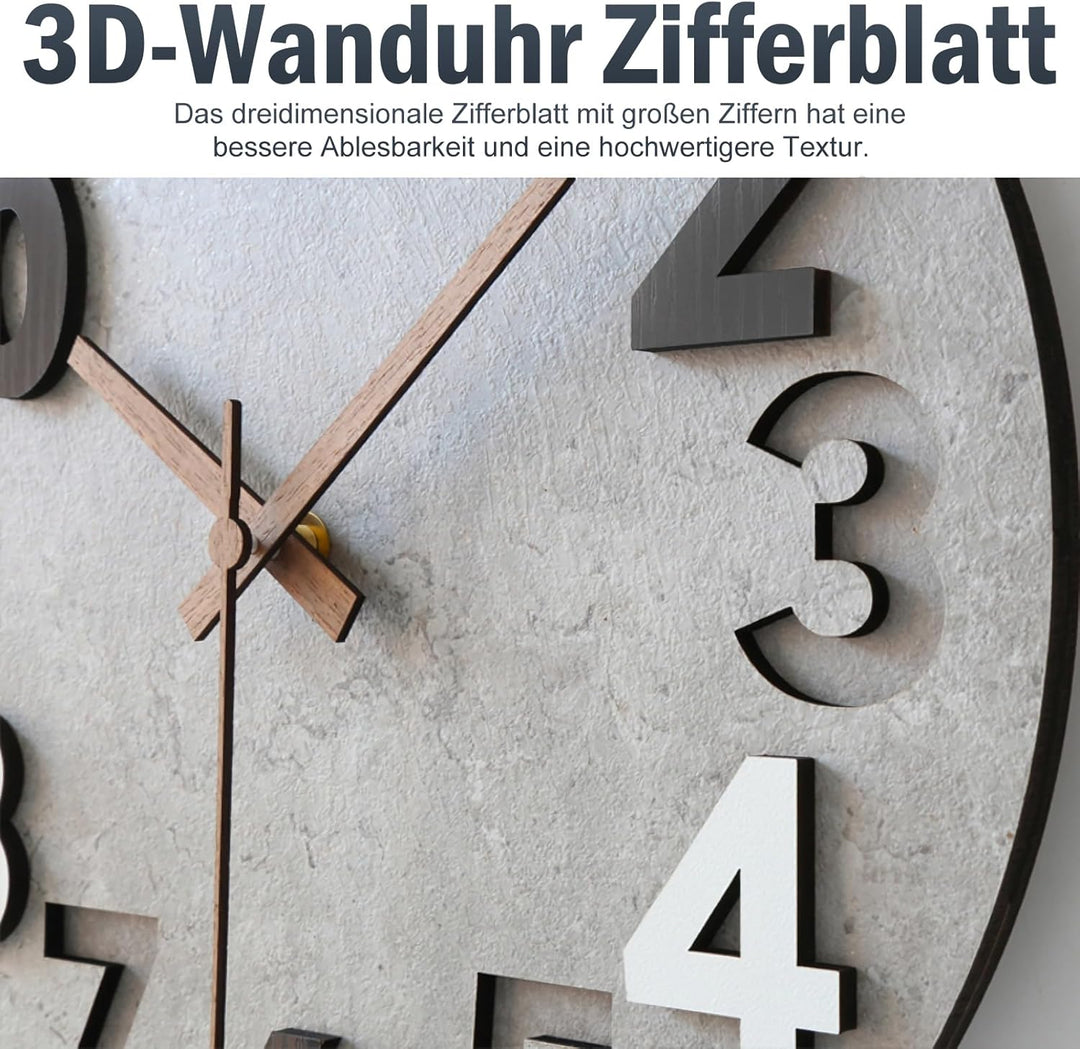 Stellarize Wanduhr Gross Ohne Tickgeräusche Modern Holz 3D Küchenuhr für Wohnzimmer Kinderzimmer Bür