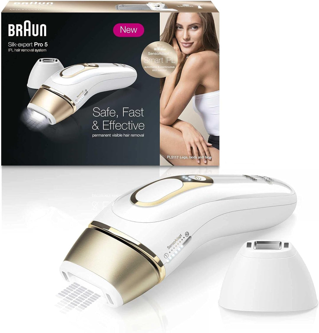 Braun Silk-expert Pro 5 IPL PL5117 Haarentferner, weiss/Gold, inkl. Etui +, Single