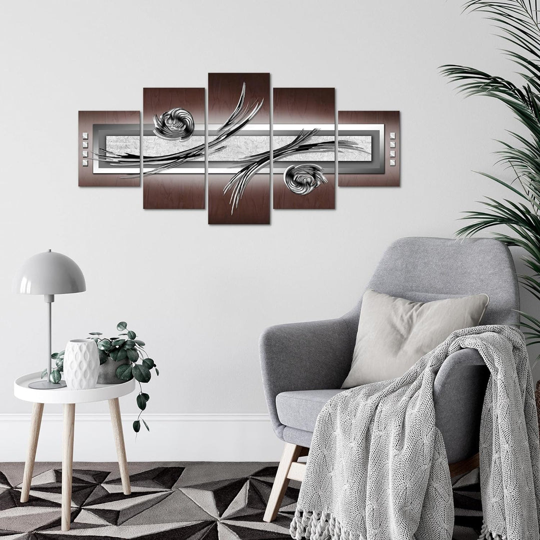 Runa Art Wandbilder Abstrakt 5 Teilig Bild auf Vlies Leinwand Deko Wohnzimmer Schlafzimmer Grau Brau