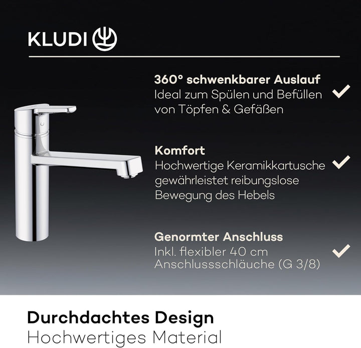 KLUDI-M3 Niederdruck Armatur Küche 360° schwenkbar, Wasserhahn Küche mit 1 Strahlart, Mischbatterie