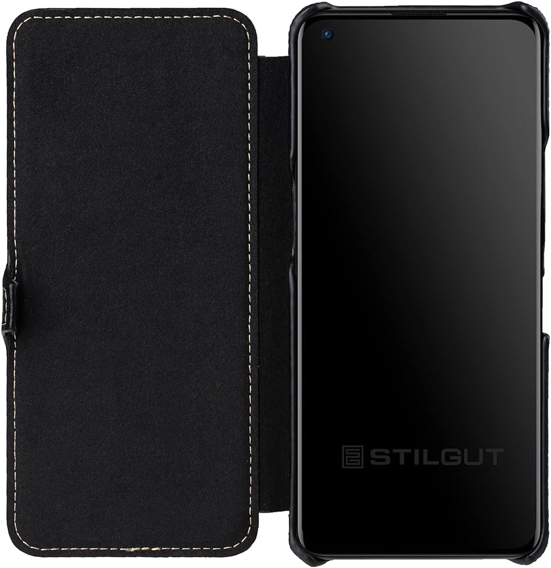 STILGUT Book Case kompatibel mit OnePlus 9 Hülle aus Leder mit Clip-Verschluss, Lederhülle, Klapphül