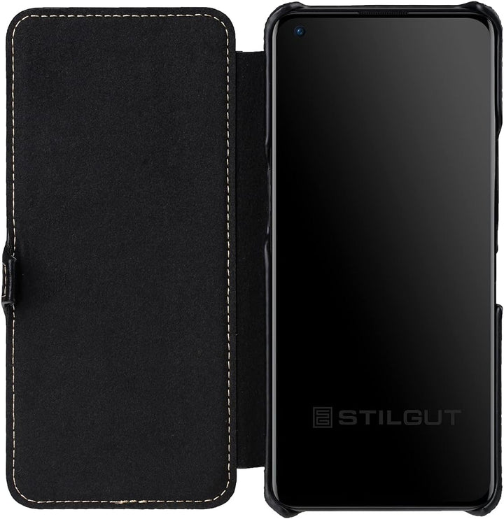 STILGUT Book Case kompatibel mit OnePlus 9 Hülle aus Leder mit Clip-Verschluss, Lederhülle, Klapphül