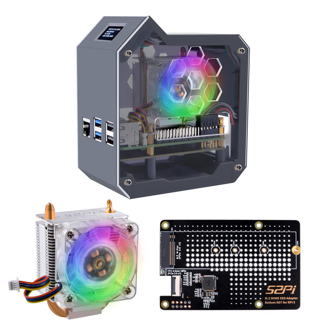 GeeekPi N07 Mini Tower NVMe NAS Kit für Raspberry Pi 5, mit N07 M.2 NVMe SSD Pip PCIe Peripheral Boa