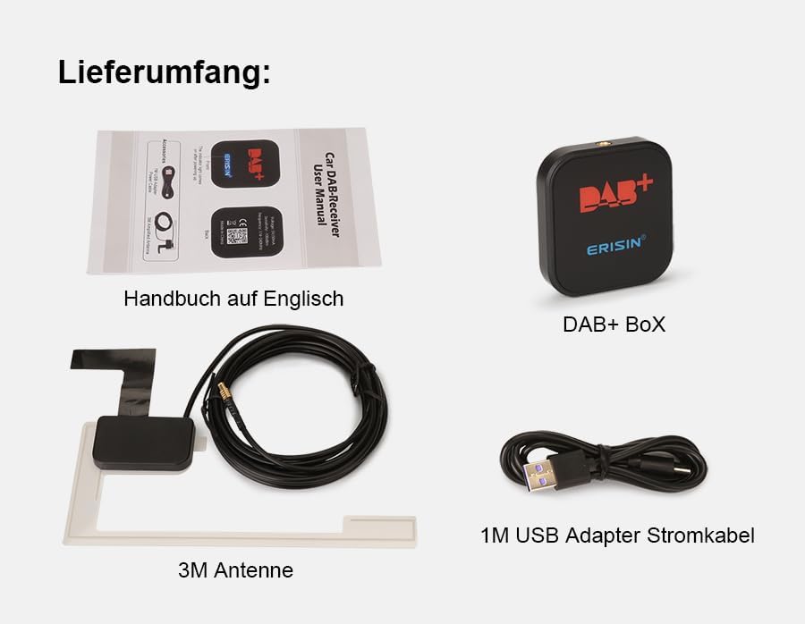 Erisin DAB Plus Radio Adapter Digital Radio Tuner Box mit MCX Antenne Verstärker DAB Antenne für And