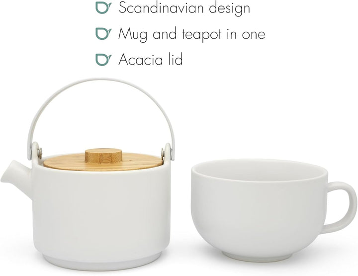 Bredemeijer weisses Mattes Keramik Tea-for-one Set 0.5 Liter 2-teilig